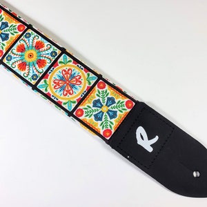Scandinavian Folk Guitar Strap - Colorful Folk Guitar Strap-Double Padded Comfortable Handmade Guitar Strap