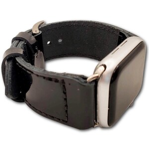 Correa para Apple Watch de piel de grano completo de charol negro: estilo clásico hecho a mano imagen 10