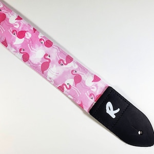Pink Flamingo Guitar Strap-Flamingo Guitar Strap on Blue - Animal Guitar Strap-Double Padded-Handmade-