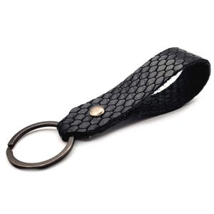 Black Snake Print Leather Keychain, Black Leather Keychain, Keyfob, Slim Keychain, Your Choice of Hardware, Gold, Black, Silver