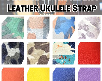 Choose Your Color Premium Leather Ukulele Strap - Fine Leather Ukulele Strap -Handmade - Rainbow Ukulele Strap Choice - Button Ukulele Strap