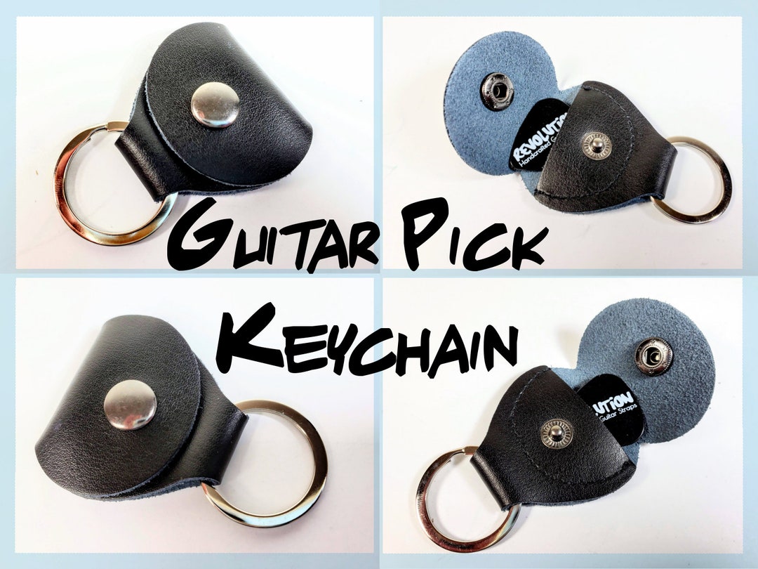 Guitar Pick Keychain Guitar Pick Holder Black Genuine Leather With