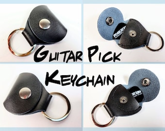 Black Vegan Leather Guitar Pick Keychain – Holds 10 Picks