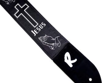 Jesus Cross Praying Hands Guitar Strap-Religious Guitar Strap-Christian-Jesus Guitar Strap, Electric Acoustic Bass Guitars