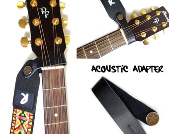 Acoustic Guitar Strap Leather Adapter - Button - Headstock Attachment - Black