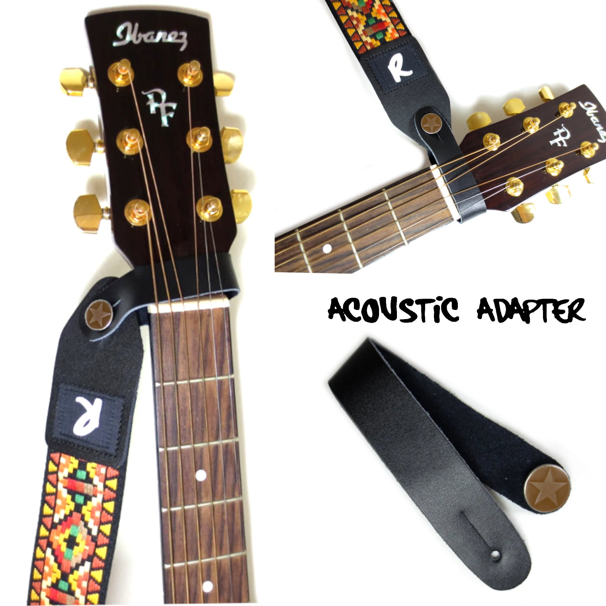 Adaptateur de sangle de guitare acoustique en cuir Bouton Fixation de la  tête de manche Noir -  France