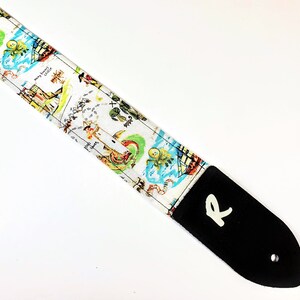 Sangle de guitare Carte au trésor - Sangle de guitare pirate - Sangle de guitare Buried Treasure Ocean - Fabriquée à la main - Fonctionne pour basse électrique et acoustique
