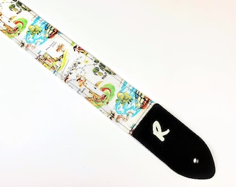 Treasure Map Guitar Strap - Pirate Guitar Strap- Buried Treasure Ocean Guitar Strap- Handcrafted- Works for Bass Electric and Acoustic