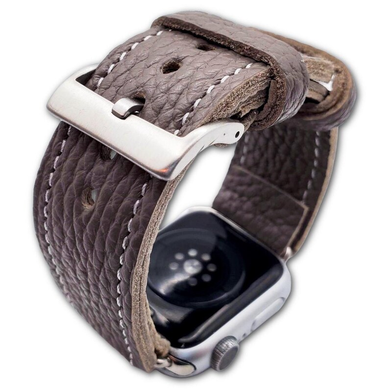Gray Full Grain Leather Apple Watch Band – Handmade Timeless Style image 5