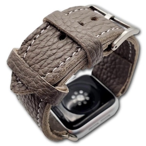 Gray Full Grain Leather Apple Watch Band – Handmade Timeless Style image 1