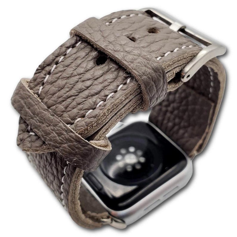 Gray Full Grain Leather Apple Watch Band – Handmade Timeless Style image 1