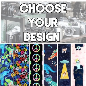 May include: A collage of different designs for socks. The designs include peace signs, hearts, dinosaurs, cows, and a woman in a judge's robe. The text "CHOOSE YOUR DESIGN" is at the top of the image.