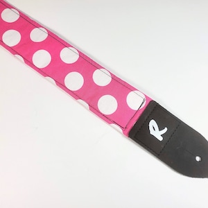 Pink and White Colored Polka Dot Guitar Strap - Cute - Adjustable -Double Padded-Durable-Super Soft