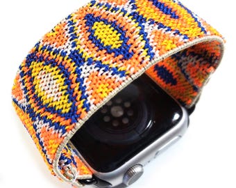 Blue Orange Southwest Woven Elastic Watch Band Apple Watch-38mm 40mm 41mm 42mm 44mm 45mm 46mm 49mm,All Series(Models Ultra 2 SE Series 1-11)