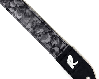 Black Floral Ukulele Strap - Handmade - Double Padded-Cool Ukulele Strap - Button Ukulele Strap 1.5 Inch 38cm