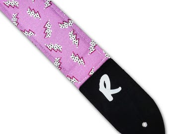Correa de guitarra con diseño de rayo rosa: correa retro con diseño de rayo para guitarras eléctricas, acústicas y bajos. Ideal para hombres, mujeres y niños.