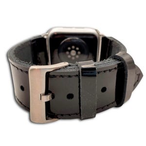 Correa para Apple Watch de piel de grano completo de charol negro: estilo clásico hecho a mano imagen 1