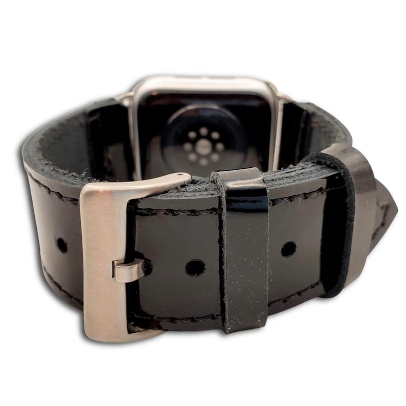 Correa para Apple Watch de piel de grano completo de charol negro: estilo clásico hecho a mano imagen 1