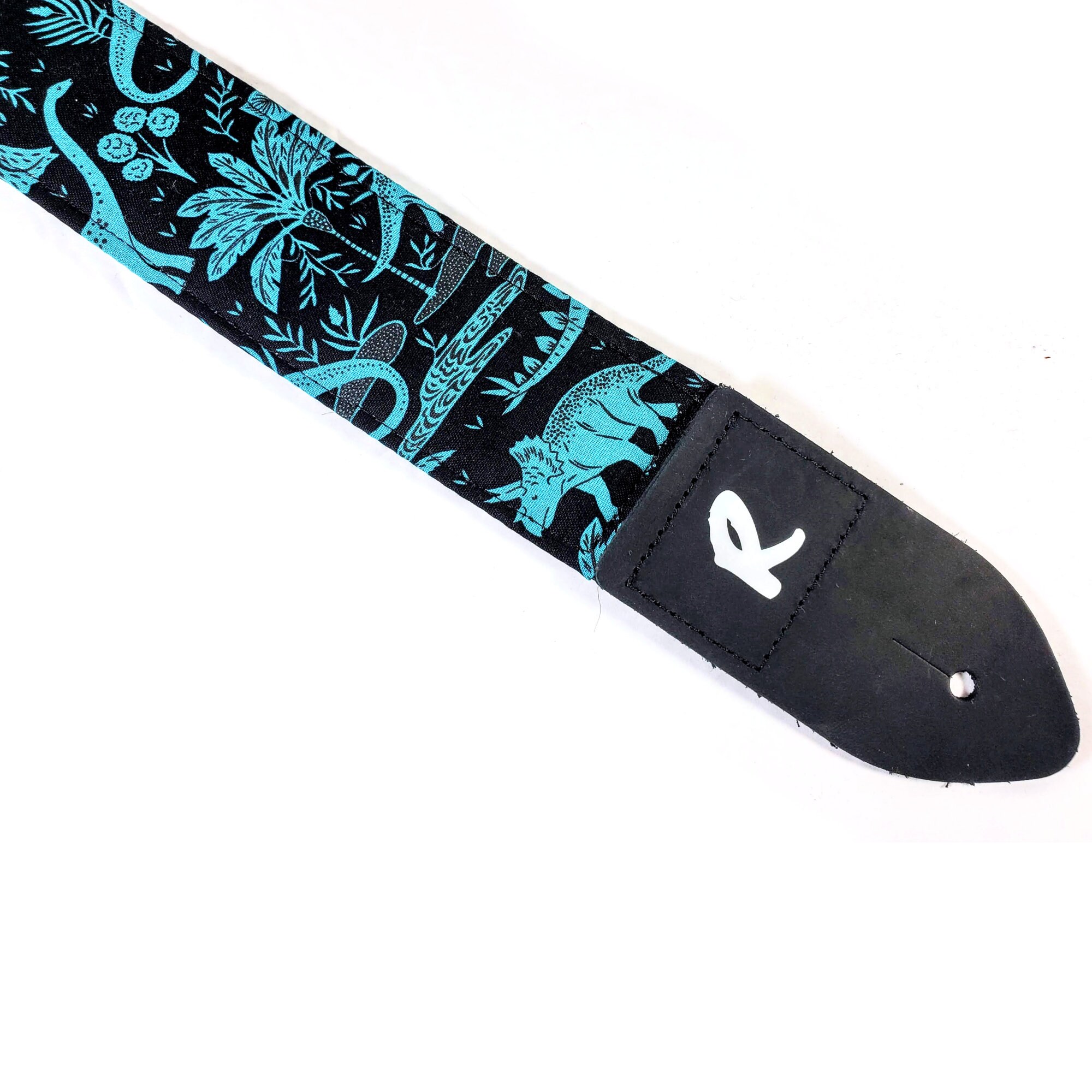 Blue Dinosaur on Black Guitar Strap Dinosaurs blue Black Dinosaurs