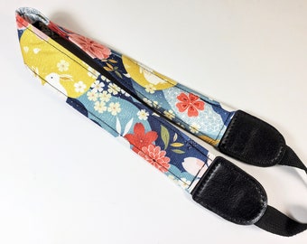 Japanese Floral Ukulele Strap - Oriental Flowers Ukulele Strap- Colorful-Handmade - Double Padded-Cool Ukulele Strap -Button Free -