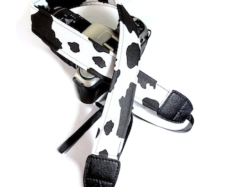 Cow Print Camera Strap - Black and White Cow Camera Strap - Double Padded Comfortable-DSLR / SLR