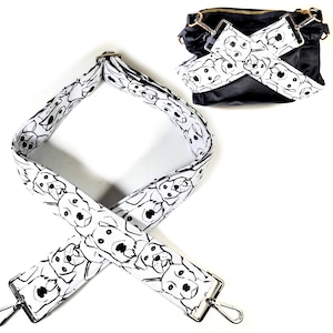 Cross Body Dog Guitar Style Bag Strap - Black White Dogs Guitar Style Bag Strap Custom Color- Adjustable -Double Padded-Durable-