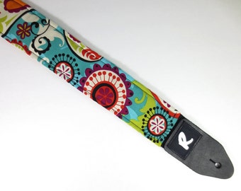 Groovy Hippie Paisley Guitar Strap - Flowers - Colorful