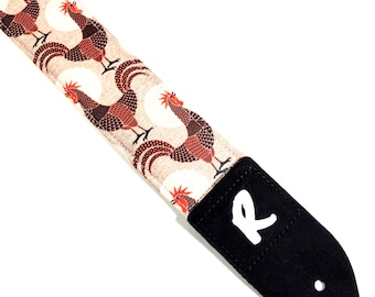 Chicken Guitar Strap - Rooster Guitar Strap-  Handmade - Farm Animal Guitar Strap - Country Guitar Strap - Double Padded Comfortable