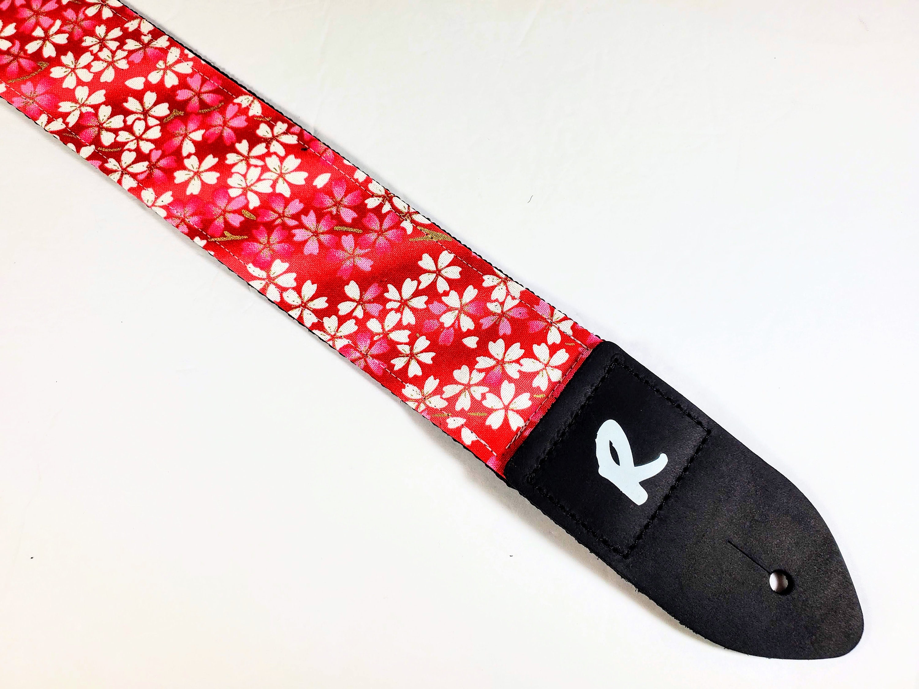 Japanese Cherry Blossom Ribbon Guitar Strap Japanese Floral Guitar