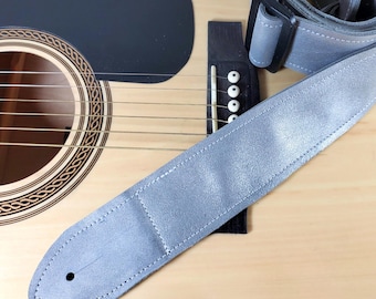 Dark Silver Premium Leder Gitarrengurt-Metallic Silver Leder Gitarrengurt -100% Leder Gitarrengurt-Akustik, elektrische Bassgitarren