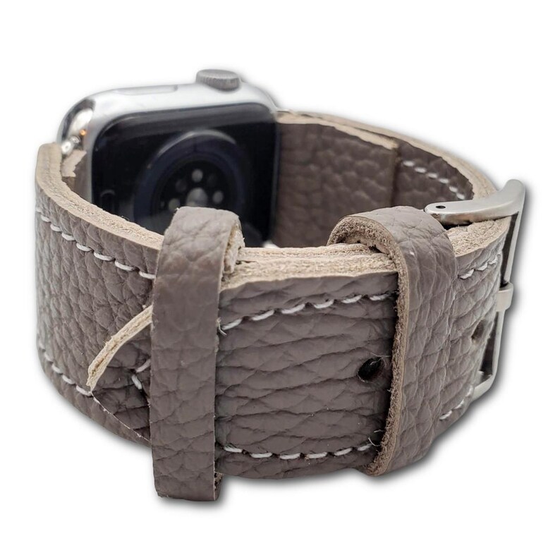 Gray Full Grain Leather Apple Watch Band – Handmade Timeless Style image 3