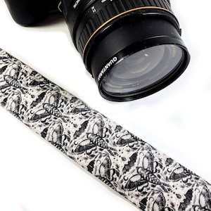 Skull Moth Black and White Camera Strap - Acherontia Atropos Camera Strap - Double Padded Comfortable-DSLR / SLR