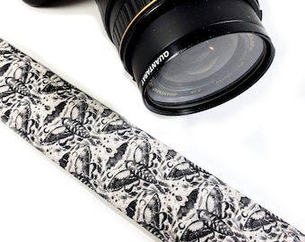 Skull Moth Black and White Camera Strap - Acherontia Atropos Camera Strap - Double Padded Comfortable-DSLR / SLR