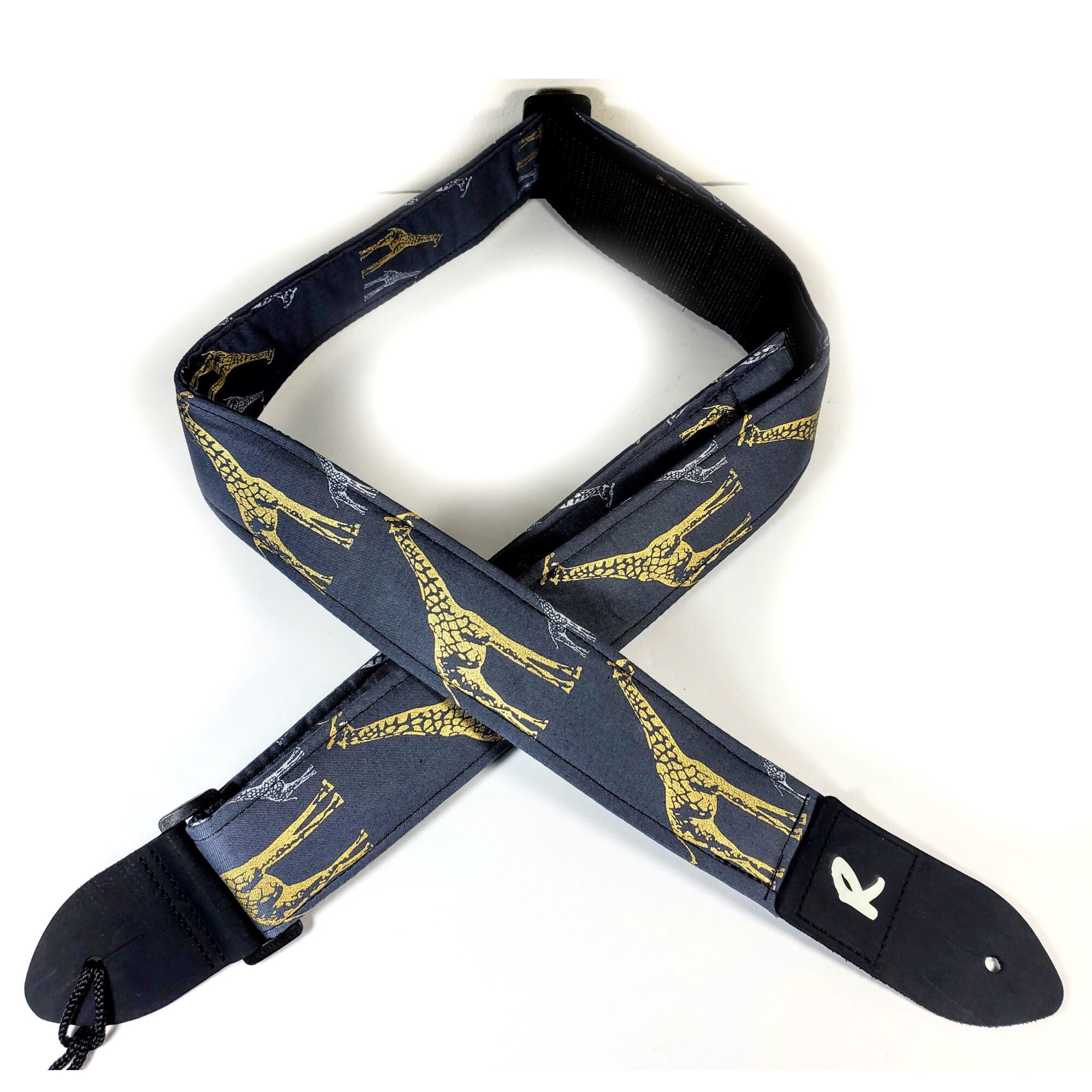 Giraffe Guitar Strap-gold Giraffes and Grey Guitar Strap 