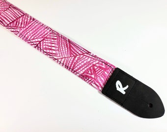 Pink and White Geometric Guitar Strap - Cute - Adjustable -Double Padded-Durable-Super Soft