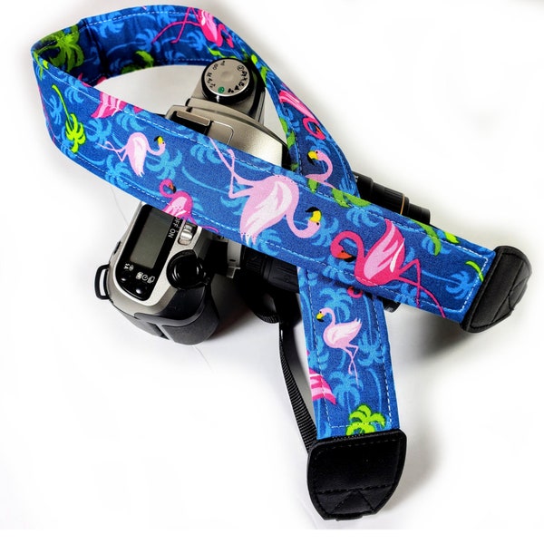 Flamingo Floral Camera Strap - Beach Flamingo Camera Strap - Double Padded Comfortable-DSLR / SLR