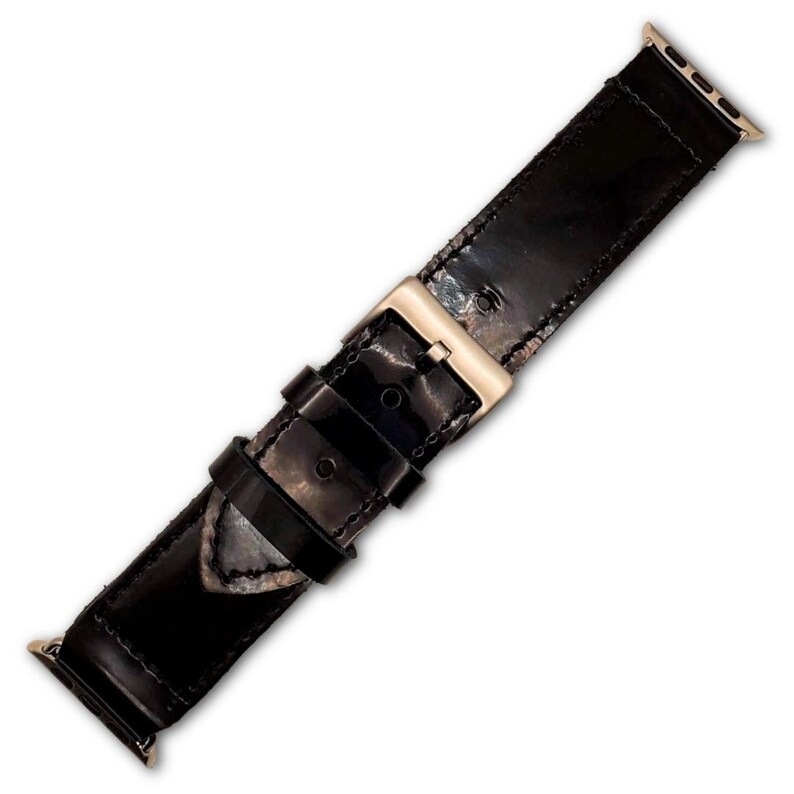 Correa para Apple Watch de piel de grano completo de charol negro: estilo clásico hecho a mano imagen 3