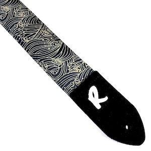 Dark Blue Japanese Waves Guitar Strap - Blue Waves Guitar Strap - Wave Guitar Strap - Acoustic, Electric, or Bass