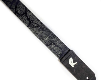 Night Tree Ukulele Strap - Black Ukulele Strap -Handmade - Double Padded-Ukulele Strap - Button Ukulele Strap 1.5 Inch 38cm