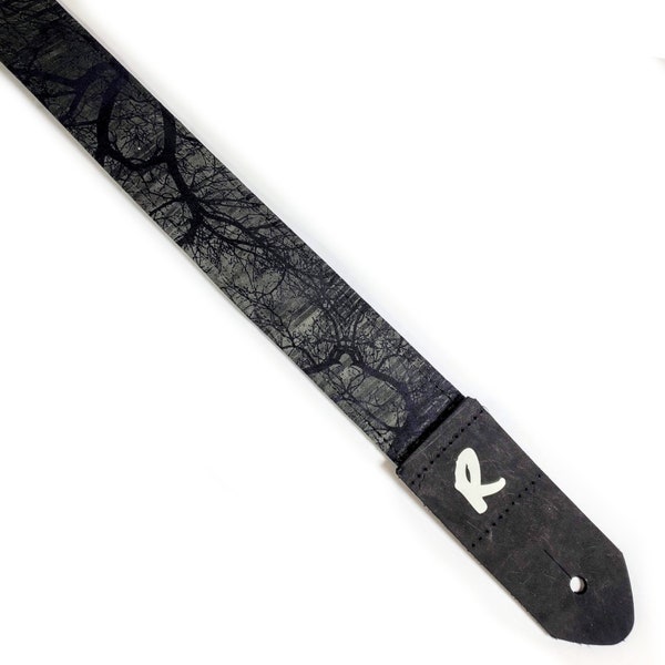 Night Tree Ukulele Strap - Black Ukulele Strap -Handmade - Double Padded-Ukulele Strap - Button Ukulele Strap 1.5 Inch 38cm