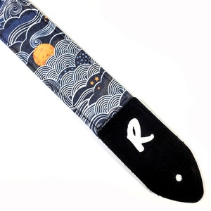 Japanese Wave Sun and Cloud Guitar Strap - Ocean Guitar Strap - Abstract Wave Guitar Strap - Acoustic, Electric, or Bass