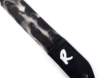 Phantasm and Shadow Ukulele Strap-Black and White Ukulele Strap-Handmade-Ghost Double Padded-Ukulele Strap-Button Ukulele Strap 1.5 Inch