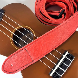 Red Premium Leather Ukulele Strap - Vibrant Red Leather Ukulele Strap -Handmade -Ukulele Strap - Button Ukulele Strap