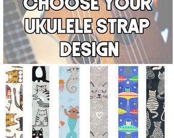 Cat Ukulele Strap - Your Choice Ukulele Strap - Double Padded Comfortable Button Ukulele Strap-