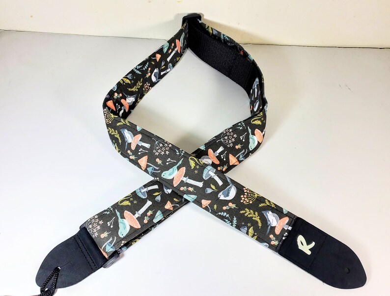 Funky Floral With Birds Guitar Strap Colorful Mushroom and Etsy