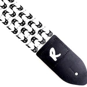 Black and White Cats Guitar Strap - Cat Pattern Guitar Strap - Kitty Guitar Strap - Universal Guitar Strap