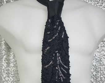 Quinn in Black Floral Sequin Lace - Sir Montie Designer Neckties Signature Collection