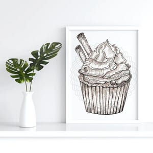 Cupcake Wall Art, Food Art Print, Kitchen Prints, Dessert Art Print, Minimalist Art Print