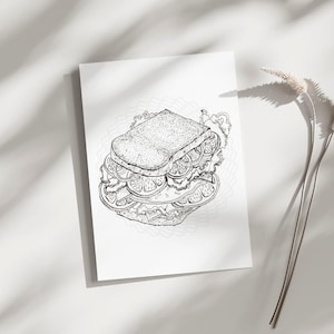 Sandwich Wall Art, Food Art Print, Kitchen Prints, Minimalist Art Print