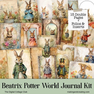 Beatrix Potter Peter Rabbit Diário Páginas Digital Journal Kit Folio Pasta Scrapbooking Decoupage Enfeites Cartões Postais